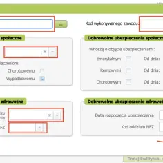 Formularz do wpisania kodu tytułu ubezpieczenia, dat i rodzajów ubezpieczeń. ZUS ZUA to formularz zgłoszeniowy.
