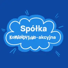 Chmurka z napisem "Spółka komandytowo-akcyjna" na niebieskim tle.