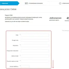 Formularz do wygenerowania raportu z biura informacji kredytowej. Wpisz swoje dane: imię, nazwisko, adres e-mail i numer telefonu.