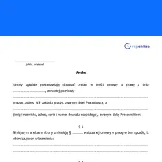 Dokument "Aneks" do umowy o pracę, wprowadzający zmiany w jej treści.