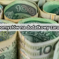 Zwijane banknoty 100 zł. Tekst: "10 pomysłów na dodatkowy zarobek".