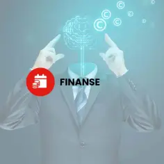 Biznesmen z mózgiem z obwodów i symbolami praw autorskich. Ikona finansów i słowo "FINANSE" sugerują, że autorskie prawa majątkowe są kluczowe dla zysków.
