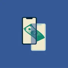 Dwa telefony z zielonym banknotem między nimi. Czy PayPal jest bezpieczny? Płatności mobilne.