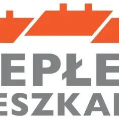 Logo "Ciepłe Mieszkanie" z pomarańczowymi dachami symbolizującymi domy. Program oferuje dofinansowanie do mieszkania.