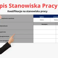 Tabela kwalifikacji na stanowisku pracy, gdzie określane są świadczenia, wykształcenie, języki obce, oprogramowanie i inne wymagania, stanowiące zakres obowiązków.