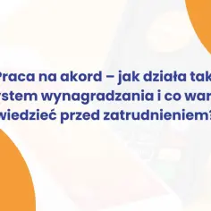 Praca na akord – jak działa taki system wynagradzania? Grafika przedstawia terminal płatniczy i tekst o systemach premiowych.