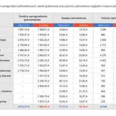 Tabela pokazuje, ile zarabia psycholog w zależności od miejsca pracy, płci i poziomu zatrudnienia.