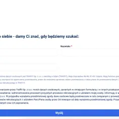 Logo firmy TRAFFIT i formularz kontaktowy z polami na imię, nazwisko i e-mail.