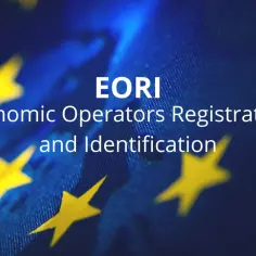 EORI: Rejestracja i Identyfikacja Podmiotów Gospodarczych. Flaga UE z żółtymi gwiazdami.