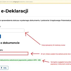 Strona do sprawdzania statusu e-Deklaracji. Wpisz numer referencyjny, by pobrać UPO.