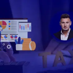 Analiza danych finansowych i możliwość zwolnienia podmiotowego z VAT. Biznesmen w tle.