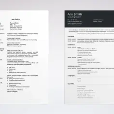 CV Ann Smith, studentka księgowości, szuka stażu w międzynarodowej firmie konsultingowej. Posiada doświadczenie w analizie wydatków i zarządzaniu kontaktami.