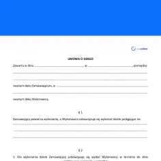 Fragment umowy o dzieło z polami do wypełnienia i logo rcponline.