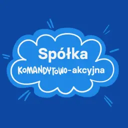 Chmurka z napisem "Spółka komandytowo-akcyjna" na niebieskim tle.