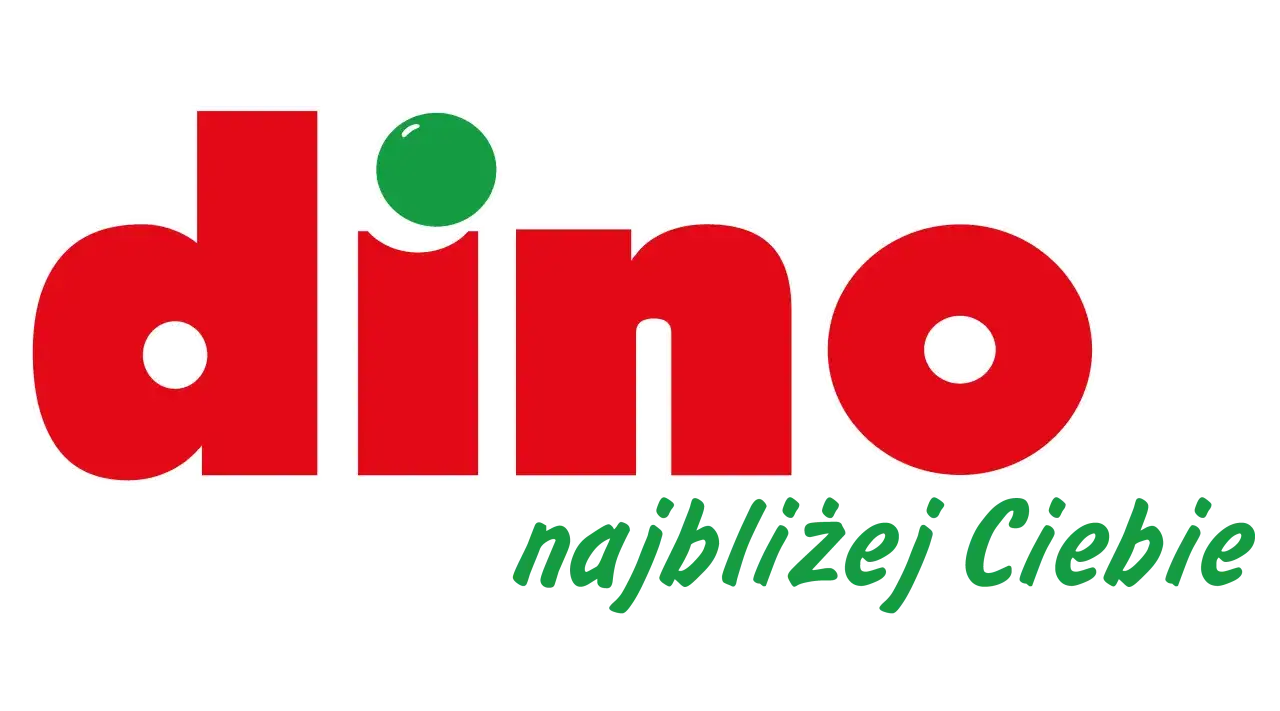 Logo Dino, polskiego sklepu spożywczego, z hasłem