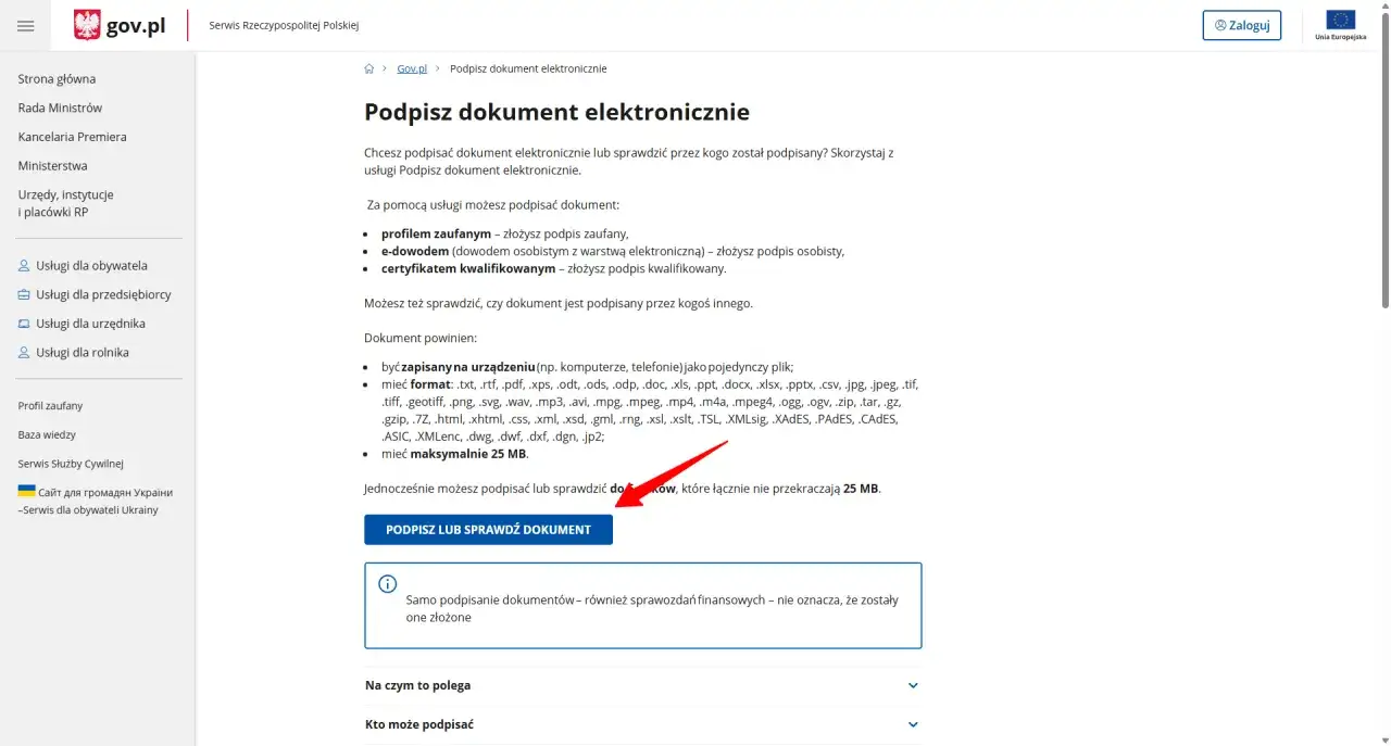 Podpisywanie sprawozdań finansowych online. Skorzystaj z usługi do podpisu elektronicznego, by podpisać lub sprawdzić dokumenty.