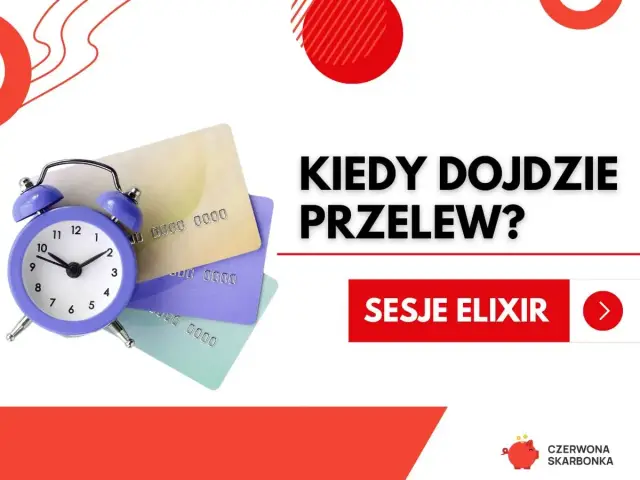 Budzik i karty płatnicze symbolizują pytanie: "ile idzie przelew?". Kliknij "Sesje Elixir", by dowiedzieć się więcej.